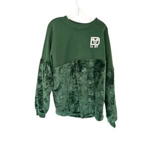 Disney Disneyland Adult Green Mickey Mouse Holiday Fuzzy Fleece Spirit Jersey XL